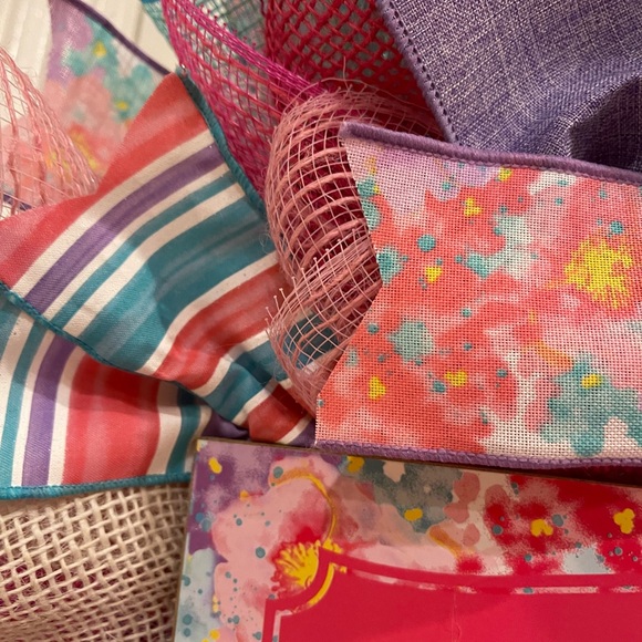 “Welcome” wreath - happy colorful 24” super full wreath! Very luxe ribbons! - Picture 5 of 8